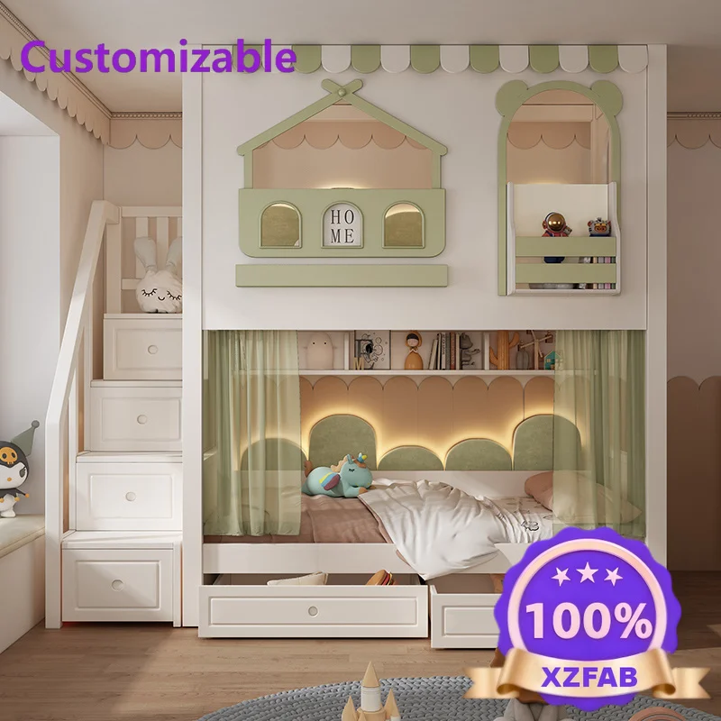 Factory Direct 2026 All solid wood children's bed Small apartment boy up and down bed High and low bed Mother and child  Girl