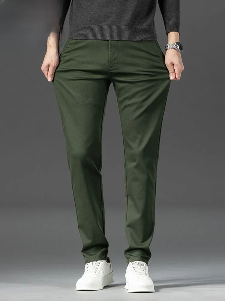 

Busin Casual Men's Loose Straight Leg Pants Elastic Waist High Waist Zipper Fly Cotton Polyester Blend Autumn New Sle