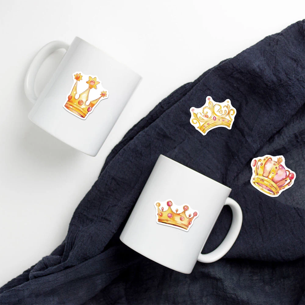 10/25/50PCS Cartoon Gold Crown Sticker Waterproof Cute Art Decoration Cup Clipbook Stationery Book Laptop Guitar Helmet Luggage