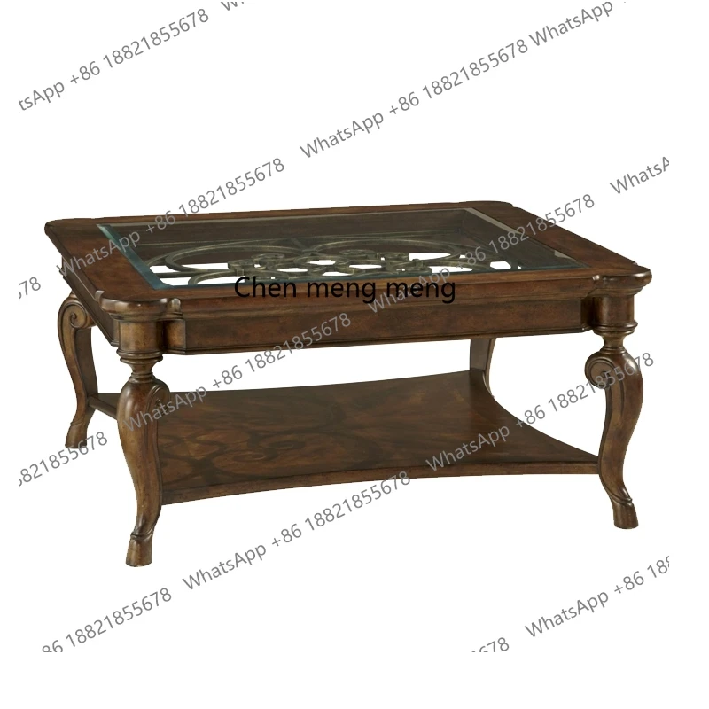 

American country, square kung fu tea table, European tea table retro living room tempered glass coffee table