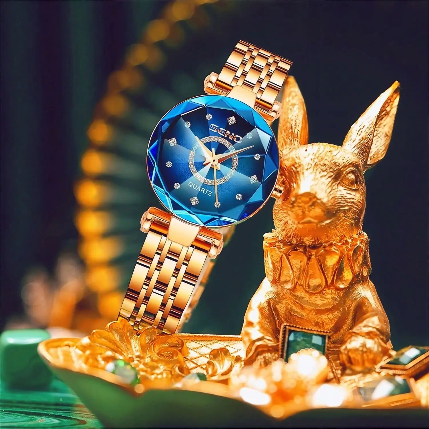 1Pc Women's Sapphire Elegant Rose Gold Stainless Steel Strap Luminous Waterproof Quartz Watch Waterproof Mother Wife Wedding Souvenir Love Birthday