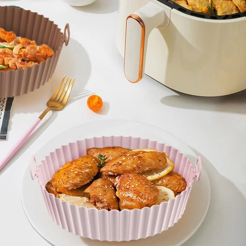 Reusable Oven Baking Tray Air fryer Round Silicone Mold Pizza Fried Chicken Silicone Basket Non Stick Pan Baking Accessories