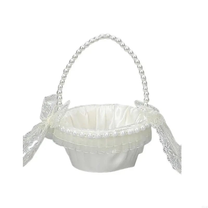 Flower Girl Basket for Wedding Laced Flower Baskets Pearls Handle with Tassels Decorations for Wedding Ceremony Flower Box