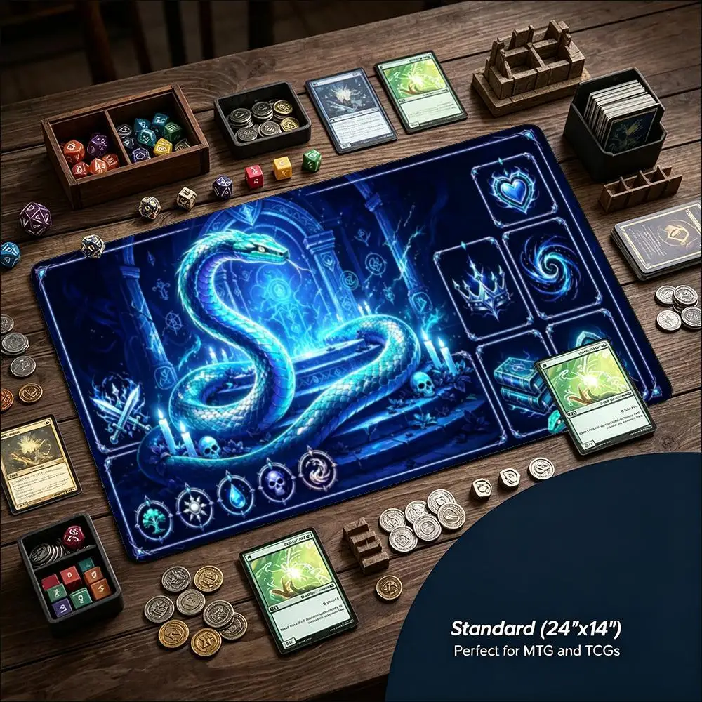Red Serpent Dark Temple Candle Skull Glowing Rune Large Gaming Playmat Non Slip Rubber Base XXL Desk Mat for Dark Fantasy Gamers