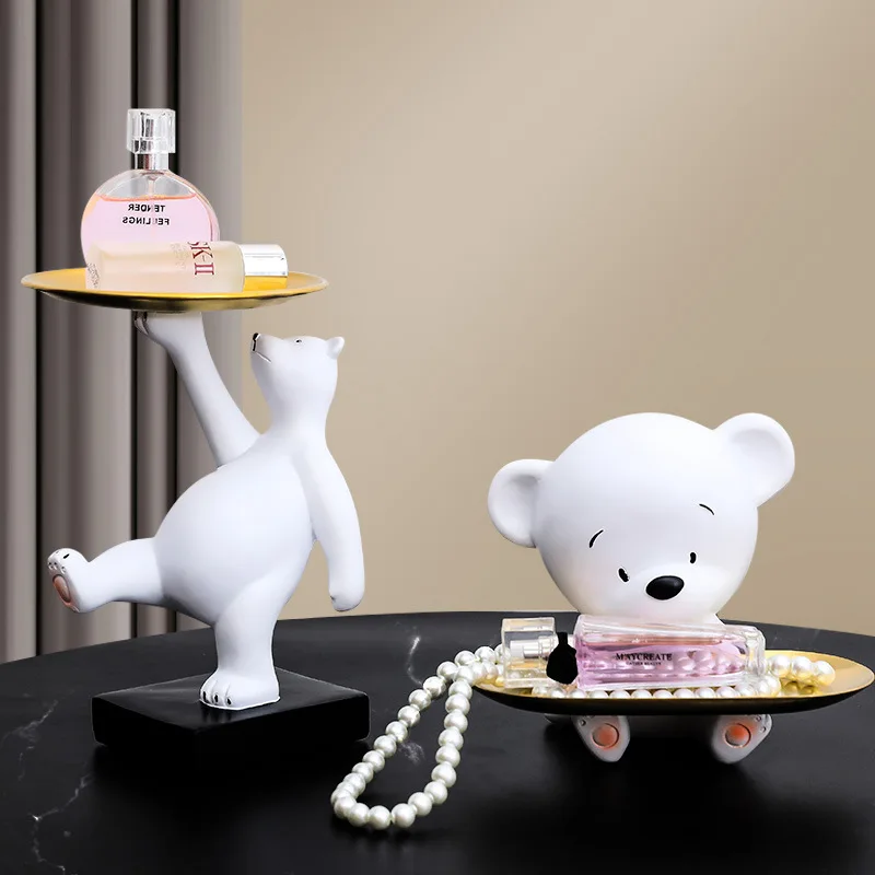 

Resin Cute Statue Polar Bear Design Tray Live Room Statue Home Ornament Decor Animal Figurine Table Decoration Sculpture Art