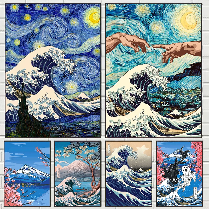 Vintage Great Wave Off Kanagawa Japanese Art Classic Retro Canvas Posters Room Bar Cafe Decor Stickers Wall Painting Mural