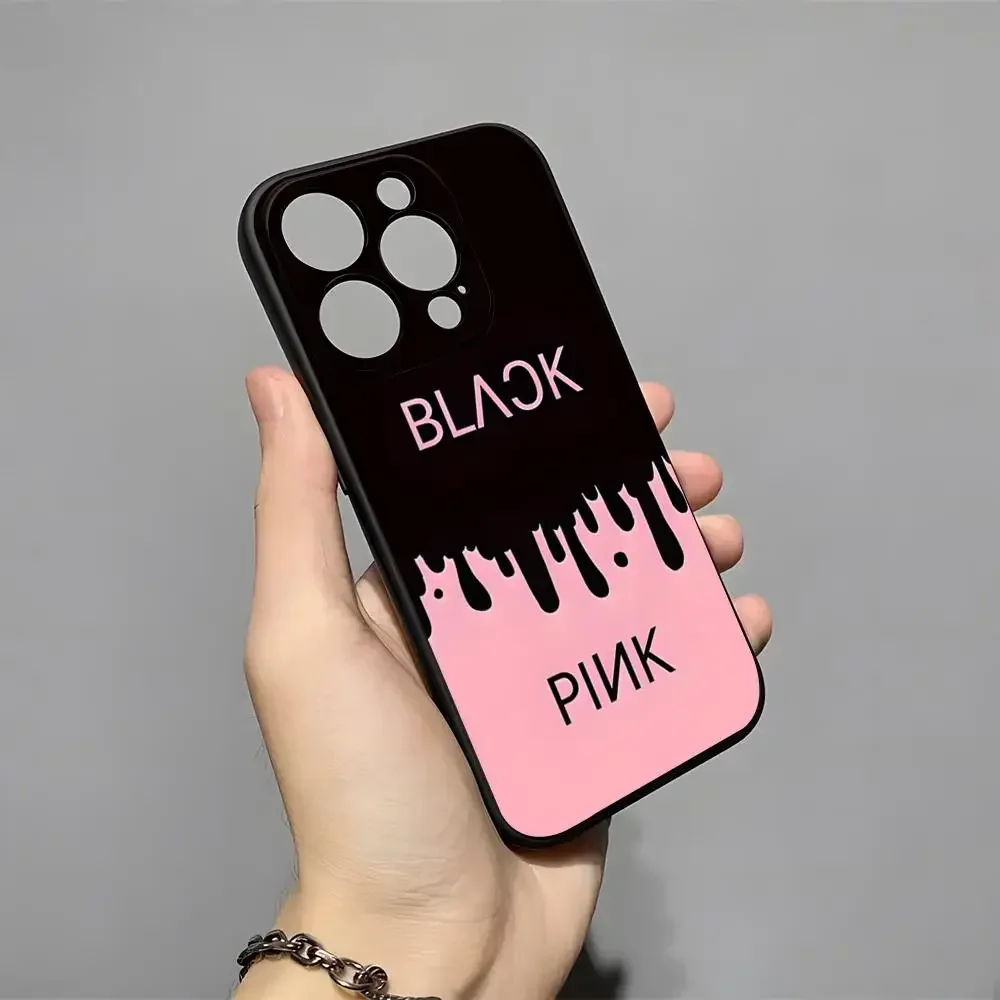حافظة هاتف كورية وردية سوداء لهاتف 16 Pro Max Iphone 15 14 Pro Max 13pro 11 X Xs Xr 8 7Plus غطاء سيليكون