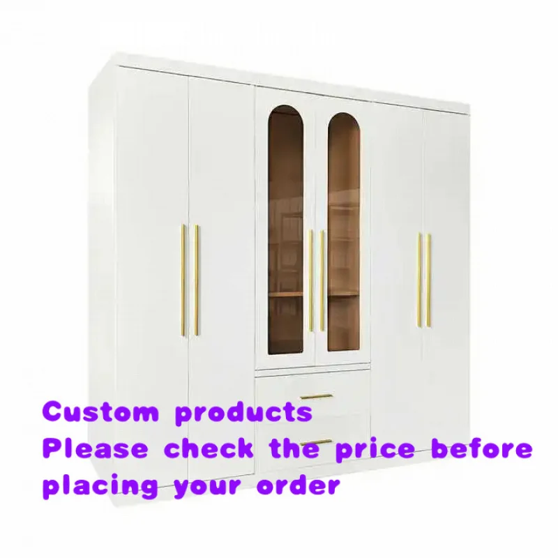 custom.Large Space 6-Door Steel Wardrobe with Brown Glass Modern Metal Closet & Drawers Living Room High Storage Hanging Fea