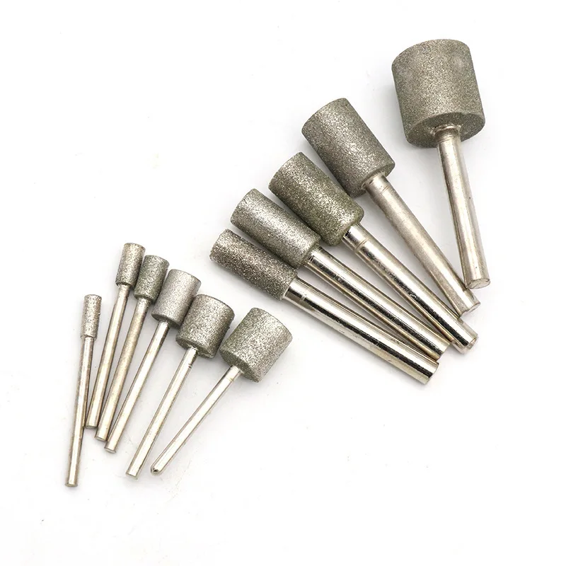 2.35/3/6mm Shank Cylinder Type Electroplated Diamond Head Grinding Polishing Engraving Bit for Dremel Rotary Tool Dia 3~25mm