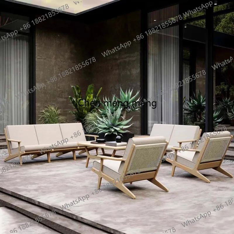 Outdoor open-air patio garden villa rainproof leisure teak sofa furniture