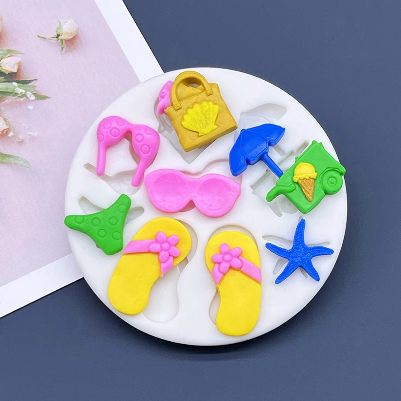 Bikini Slippers Sun Umbrella Beach Silicone Sugarcraft Mold Chocolate Cupcake Baking Fondant Cake Decorating Tools