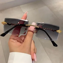 Rimless Rectangular Sunglasses Men Fashion Vintage Twisted Snake Leg Gradient Shades Women Luxury Brand Design Eyewear