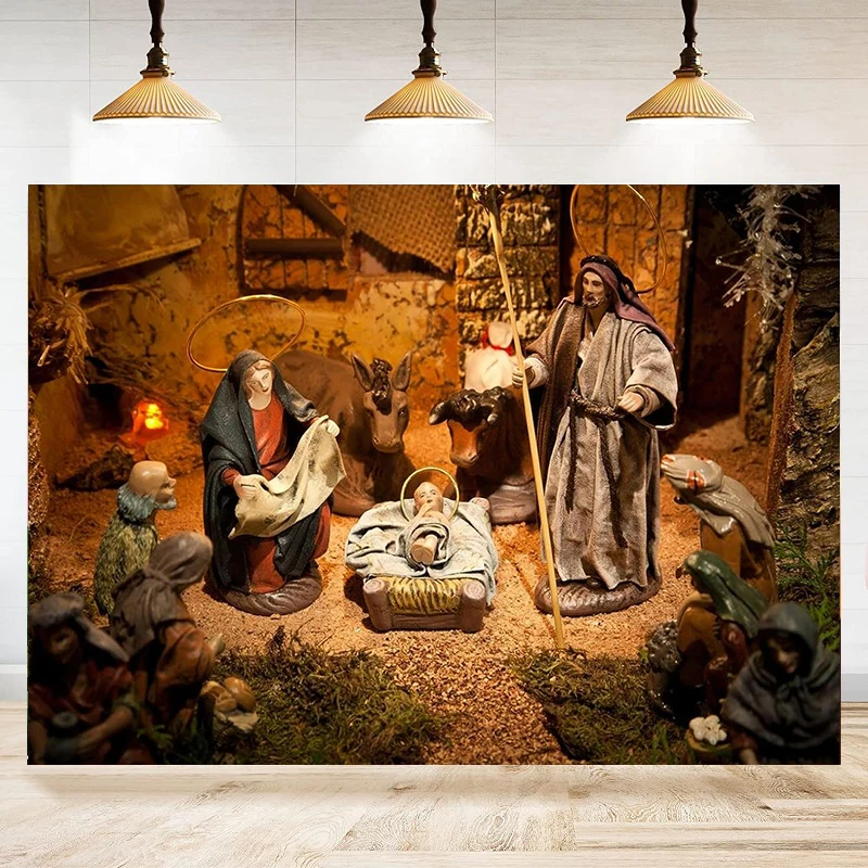 Jesus Birth Photography Backdrop Nativity Scene Holy Family Baby Church Religious Merry Background Decor Banner