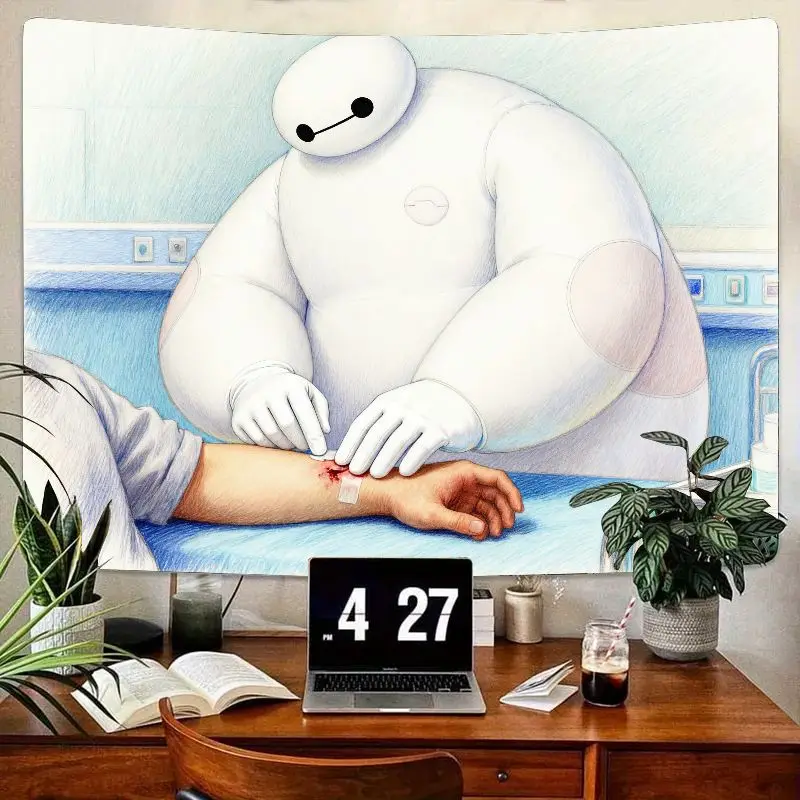 

1 шт. Big Hero 6 Baymax Исцеляющий гобелен, милый робот Настенное искусство Эстетический декор для гостиной, спальни, общежития, подарок для фанатов