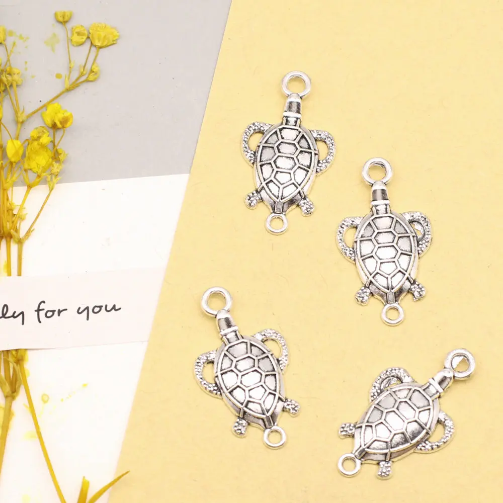 10pcs 16x29mm Turtle Connector Pendant Handmade Products Male Jewelry Antique Silver Color