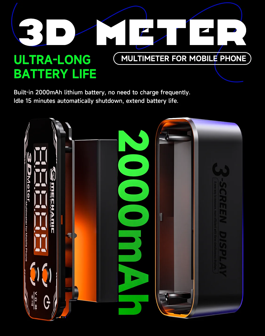 MECHANIC Detective 3.0 Professionelles Multimeter mit dreifachem 3D-Display, hochpräziser Digitaltester für Mobiltelefone und Leiterplatten