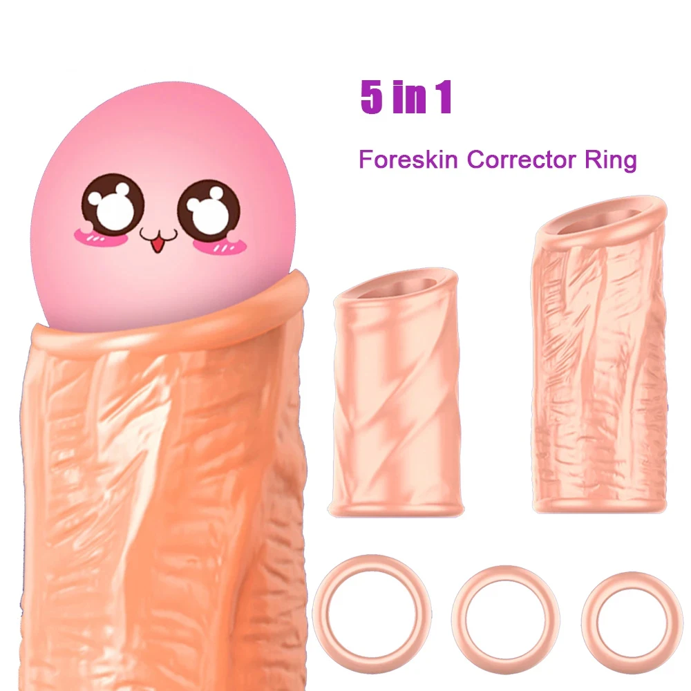 5PCS Male Foreskin Repair Ring Cockring Reusable Correction Sex Toys for Men Penis Sleeve Delay Ejaculation