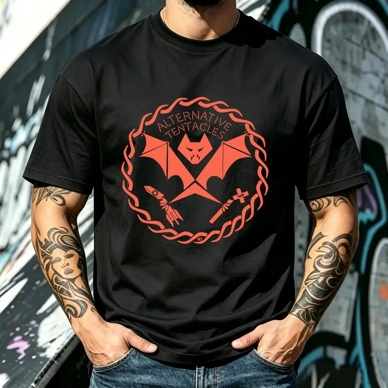washed T Shirt AT Alternative Tentacles Thrash hardcore Punk rock band tee RED long or short sleeves vintage Washed Slightly