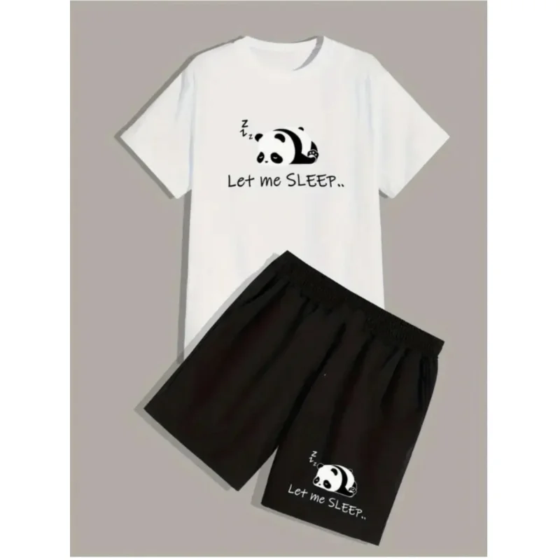 

Men'S Panda Print Casual Fashion Sportswear Two-Piece Set，Four Seasons Comfortable，Regular Version，Casual Wear，Daily Wear