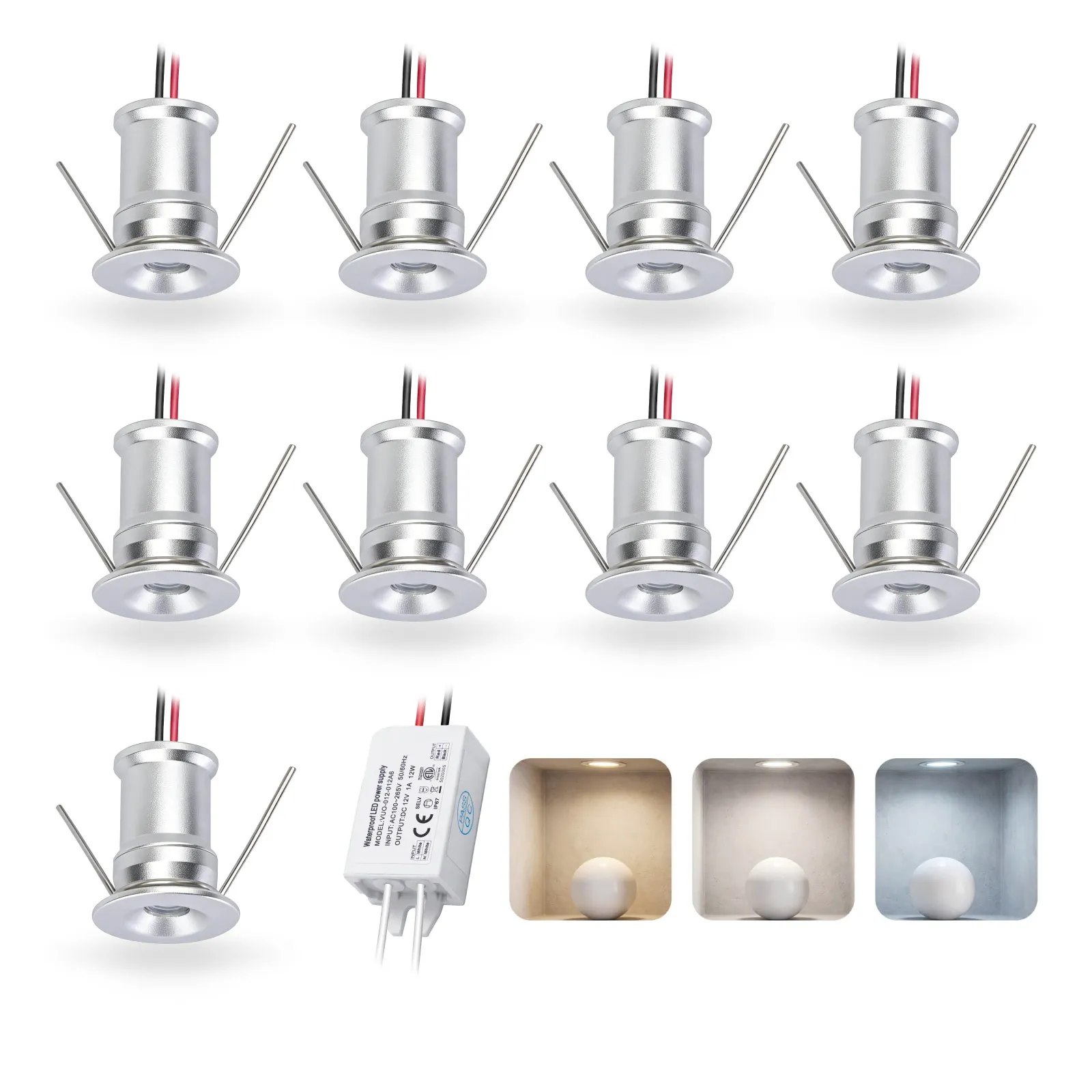 

Mini LED Spotlight, Ceiling Lamp,Dimmable Downlight, Small Recessed Downlight for Showcase Lighting, IP65,1W DC12V, Cutout 15mm