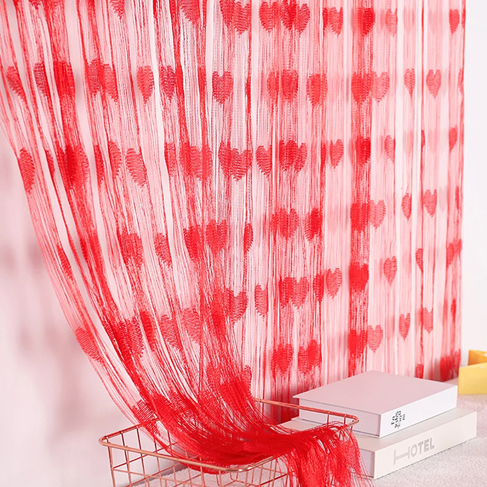 

2Pcs Heart Pattern Curtain Romantic Door Curtain Wedding Party Photo Backdrop Valentine's Day Window Decoration