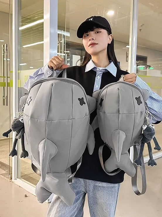 Whale Design Backpack Unisex Street Style Cycling Bag Fashionable Student Backpack Dual Shoulder Strap Cartoon Animal Shape