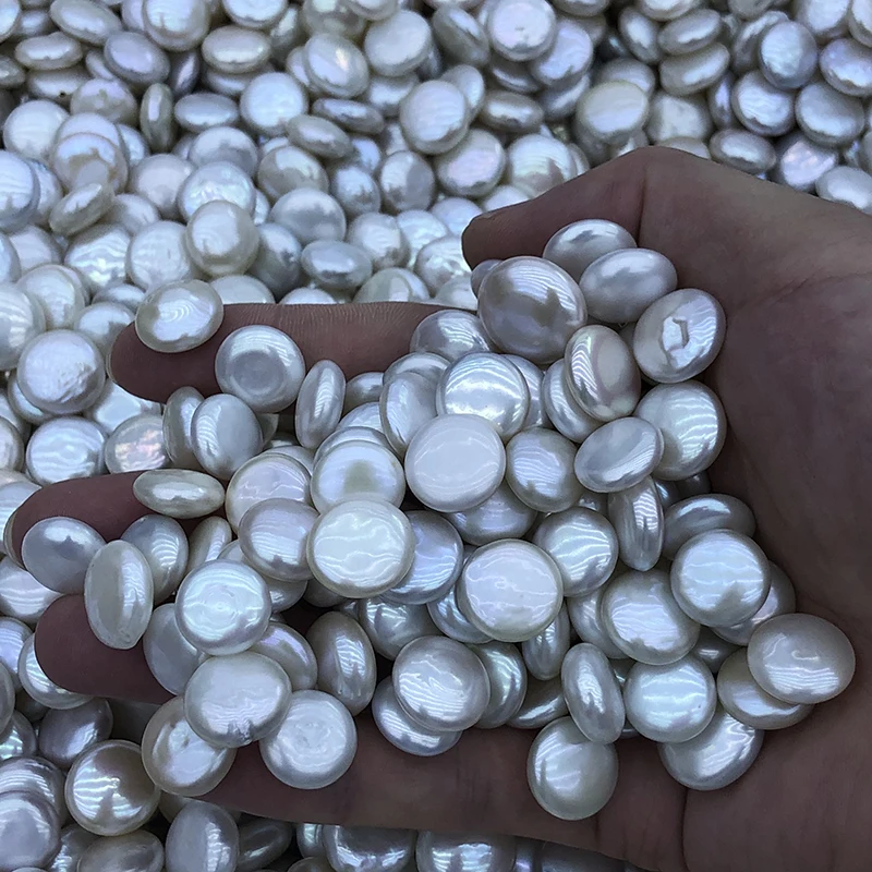 wholesale natural freshwater coin pearl,high luster 13-14mm white colors