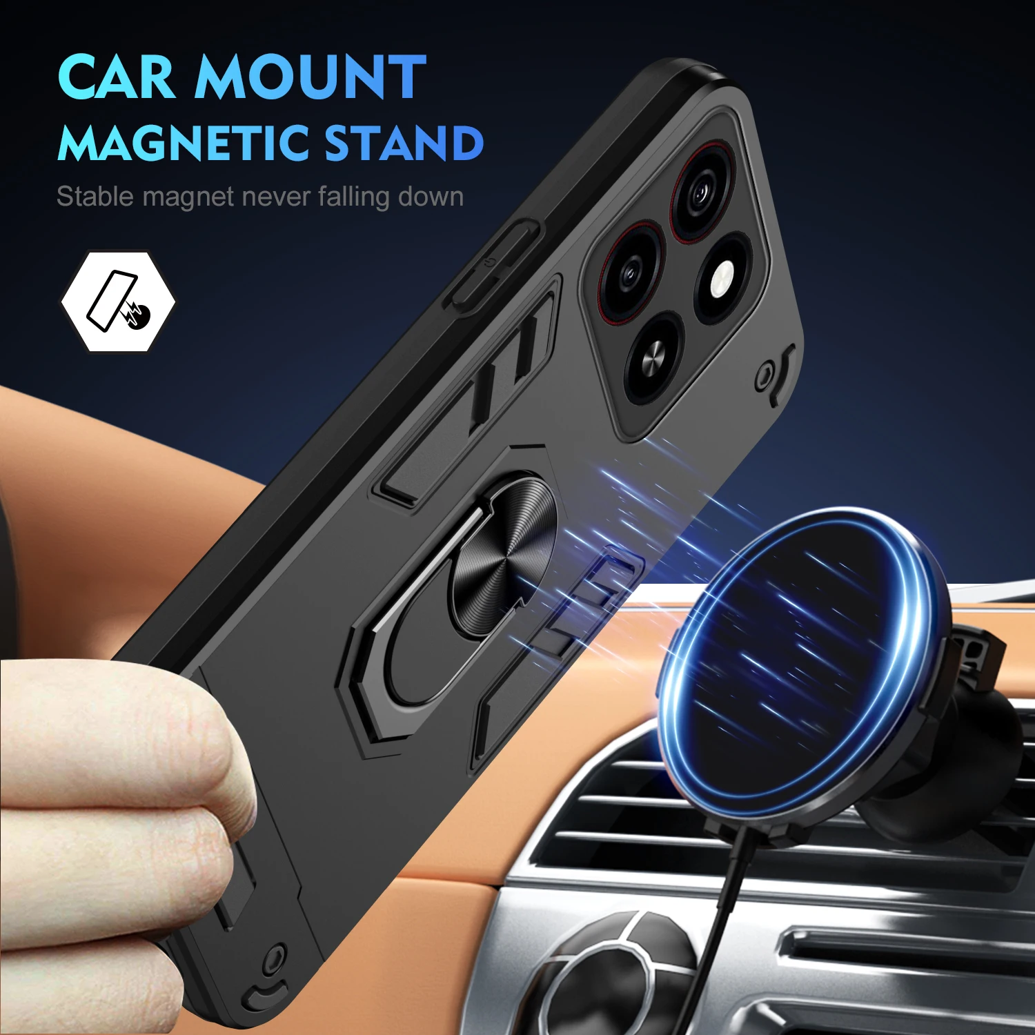 Military Grade Case for ZTE Blade A56 A36 A35 A55 A54 Protective Cover Shockproof Ring Stand Holder Fundas Coque