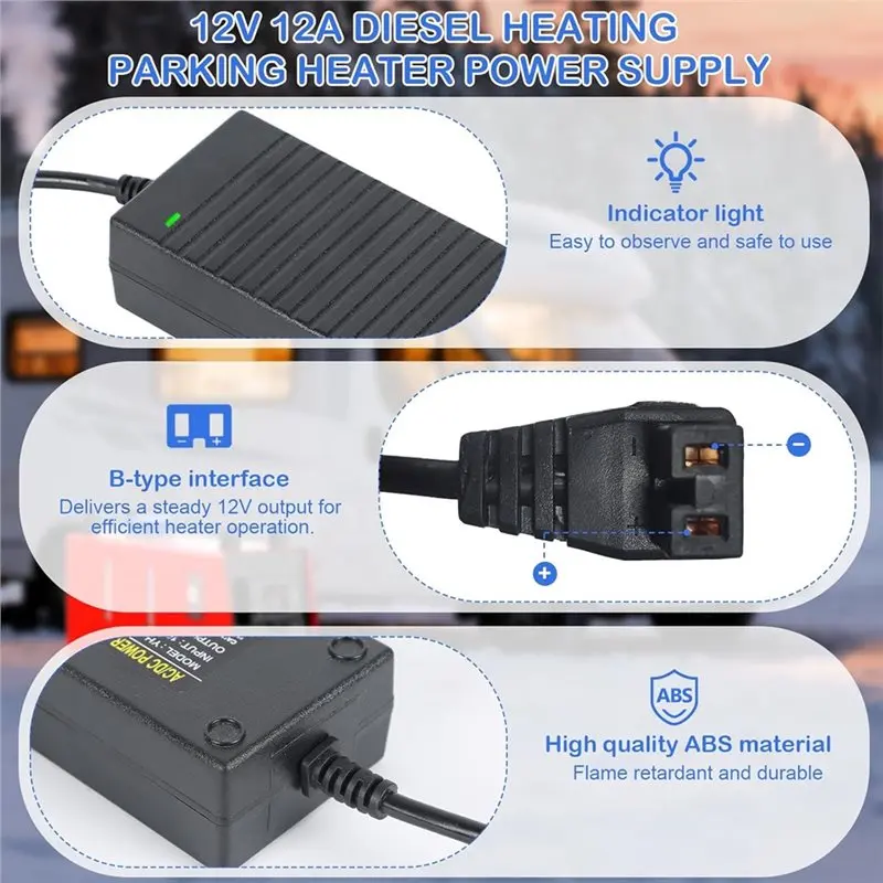 KYCOR-Diesel Heater 12V 12A Adapter AC 100V-240V To DC Power Cord Supply Adapter EU PLUG
