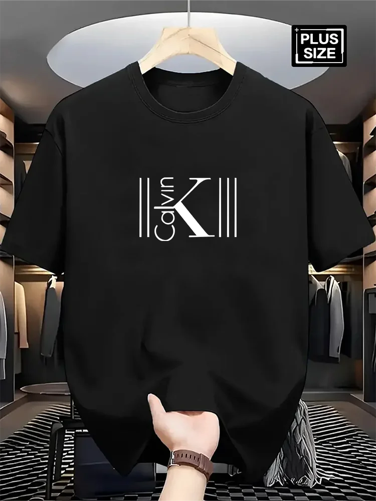 

Luxury Summer Men's 100_ Pure Cotton Casual Loose Plus Size Letter Printed Sports Comfortable Round Neck Short Sleeved T-shirt