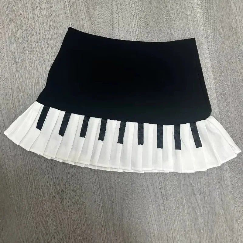 

Y2K Harajuku Black White Piano Dresses Pleated Skirt Women Korean Punk American Retro Summer High Waist Sweet A-line Skirt New