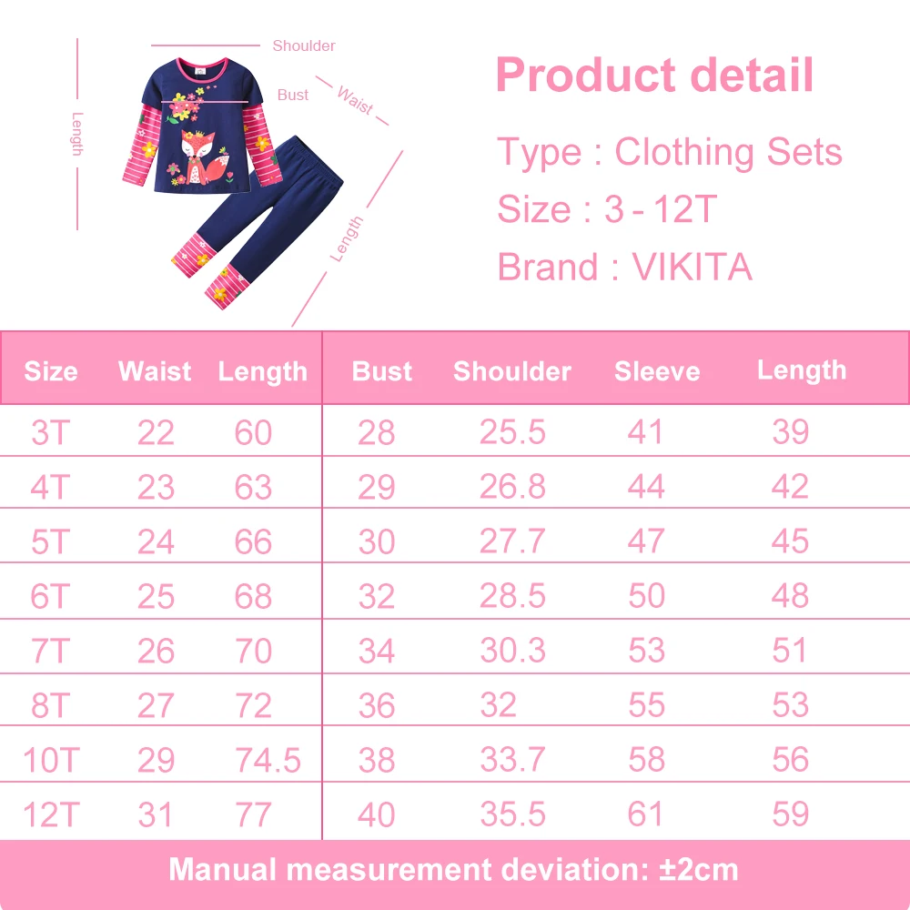 VIKITA Kids Clothing Sets Girls Long Sleeve Cotton Casual Flower Flower Squirrel Cartoon Print and Pants 2 Pcs Suit Clothes Sets