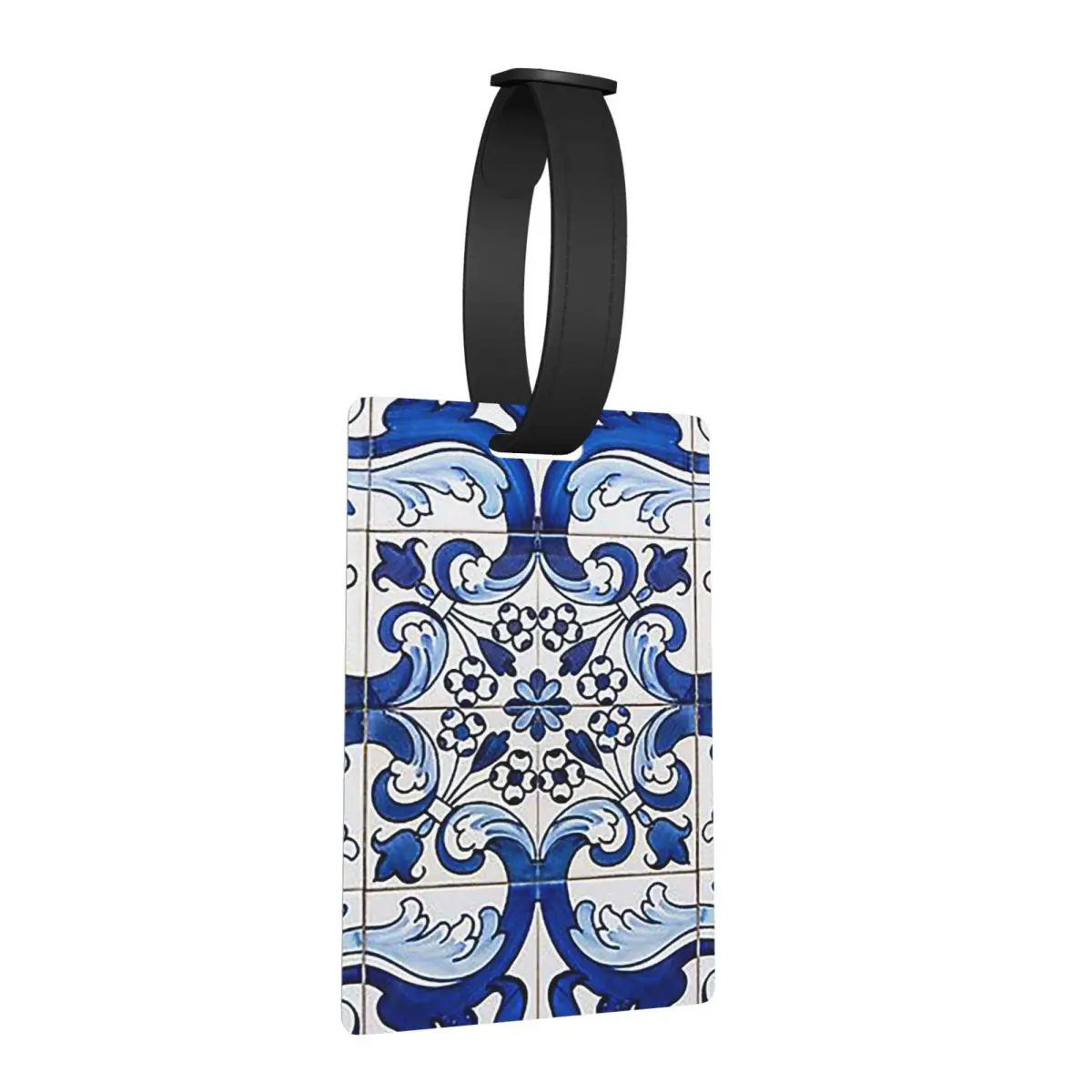 

Antique Classic Lisbon Blue Azulejo Tile Floral Luggage Tags Travel Portable Baggage Boarding Tag Label Holder ID Name Address