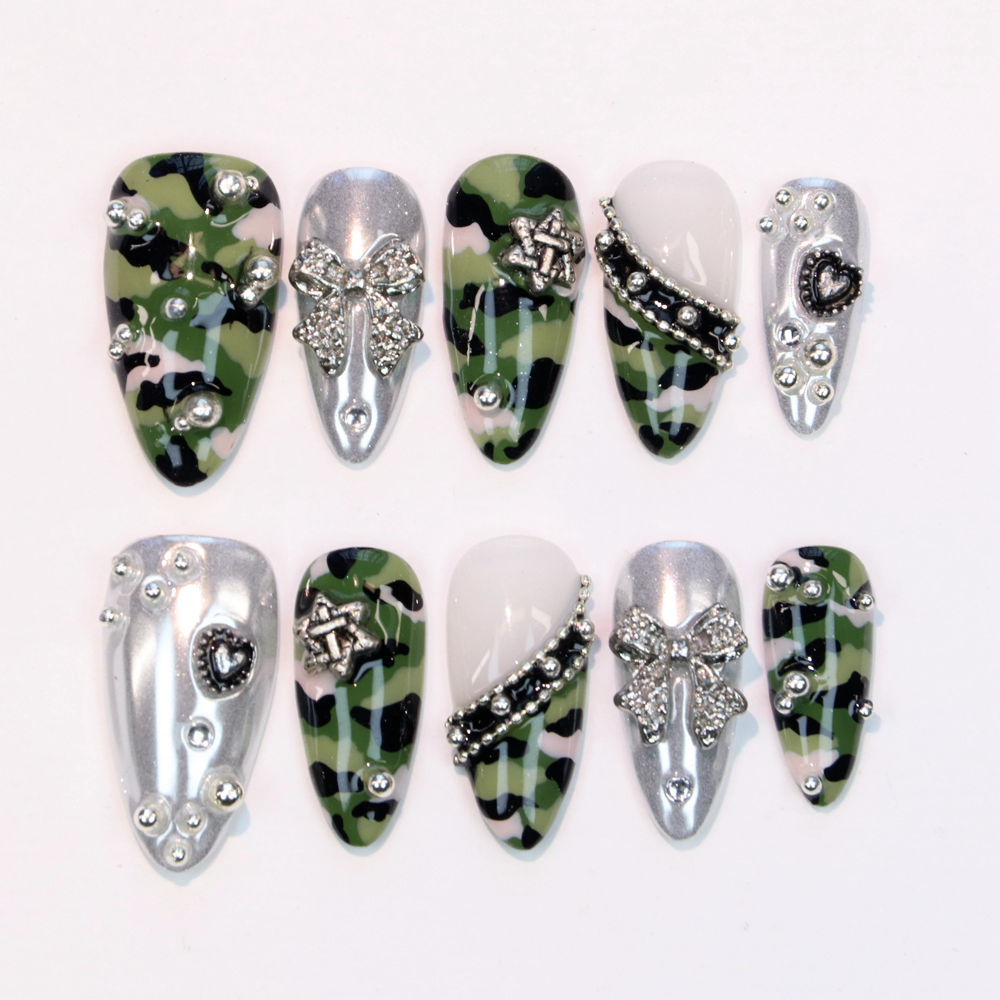 10PCS Y2K 3D Custom Design Luxury Long Stiletto Press On Nails,Beautiful Bows FreeStyle Press Vacation Holiday Gift
