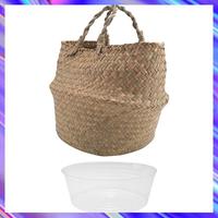 ABNL Plant Basket With Liner, Woven Seagrass Belly Baskets, Decorate Artificial Tree,Storage Laundry Picnic Grocery Straw Bag