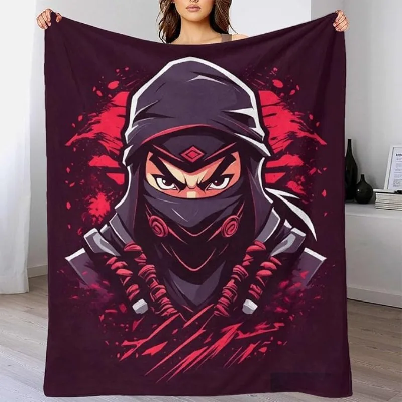 3D Ninja Assassin Print Flannel Blanket - Soft Cozy Lightweight Plush, Polyester, Machine Washable, All-Season Multipurpose