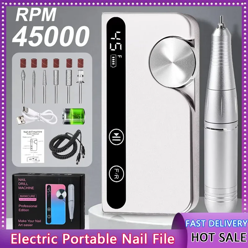 

45000RPM Rechargeable Nail Drill Professional Low Noise Polishing Nail Machine Suitable for Gel Nail Polish Polishing Tool