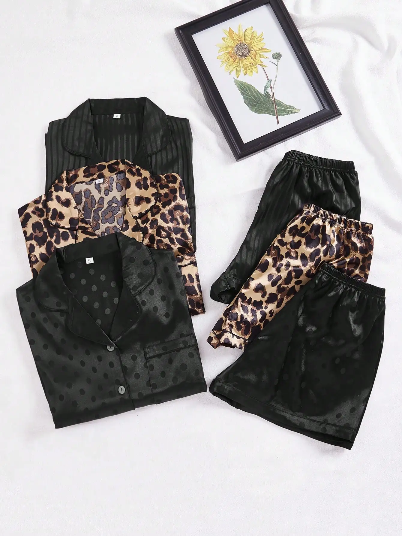 

3pcs Satin Pajama Set With Collar And Pocket Sleepwear For Vacation