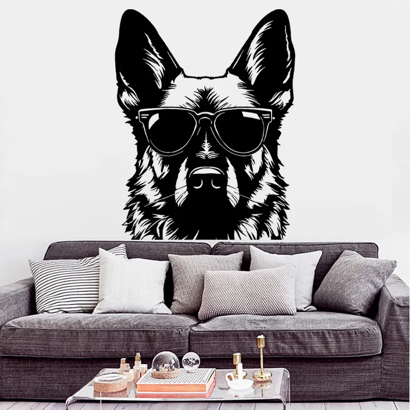 German Shepherd Hipster Dog Wall Decal Interior Home Decor Pet Shop Bedroom Decoration Nursery Stickers Removable Murals SA04