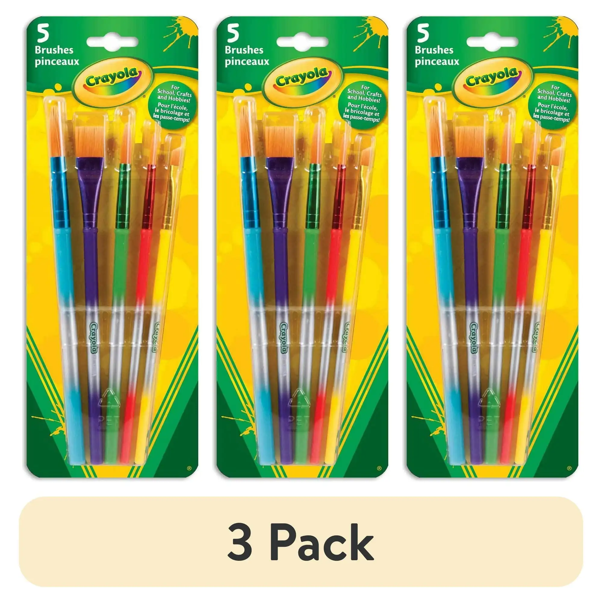 

(3 pack) Crayola Paintbrush Set, 5 Paint Brush Styles, School Supplies, Kindergarten Supplies, Kids Paint Supplies