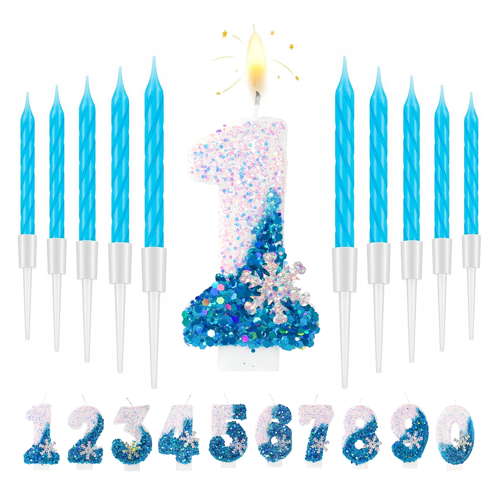 11pcs Frozen Snow Themed Birthday Candles,Number 0-9 Birthday Candle for Party Supplies, 2.76 inch Cake Topper Decorations  ﻿