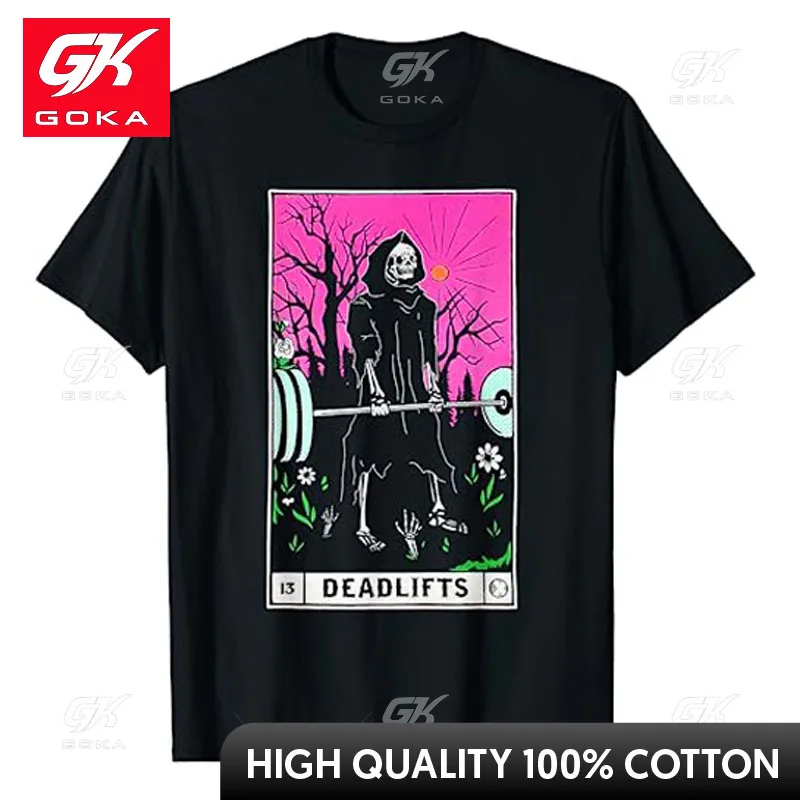 Tarot Card Funny Gym Deadlifts Workout Occult Reading Reader T-Shirt Funny Ghost Fitness Physical Exercise Graphic Tee Tops Gift