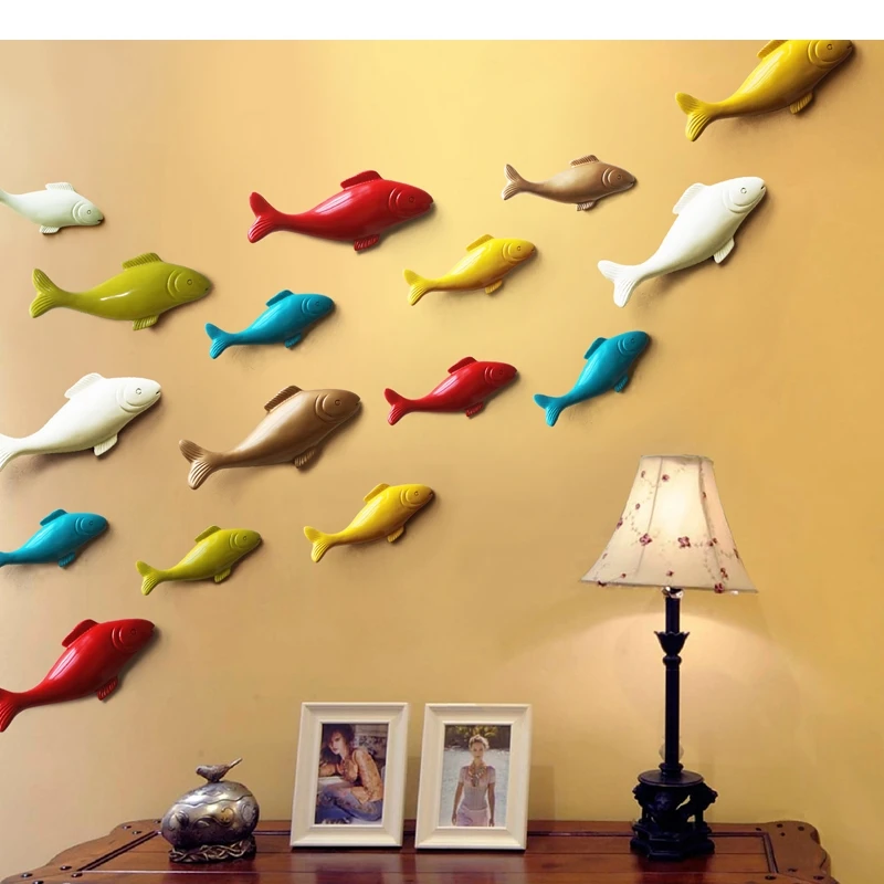 Pendentif poisson, autocollant mural coloré tridimensionnel, décoration de fond, accessoires pour la maison