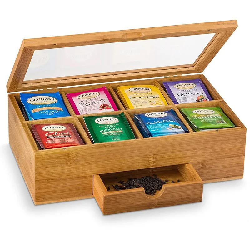 Wood Tea Bag Organizer with Multiple Compartments Practical Tea Box Organizer for Display Home Pantry Kitchen Office Countertop