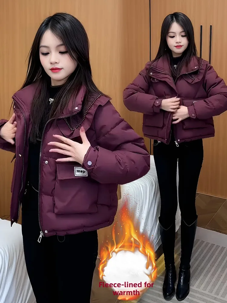 Koreański płaszcz z watowaniem, damski, ocieplany, z bawełnianym kołnierzem, ciepły płaszcz zimowy, idealny do dojazdów do pracy, zapinany na zamek...