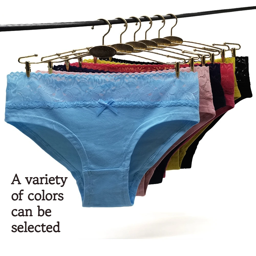 Sous-vêtements en dentelle de coton pour femmes, joli nœud, sexy, taille basse, couleur unie, sous-vêtements en coton pour femmes, M-XL