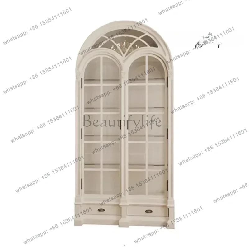 

French retro solid wood bookcase household engraved wine display cabinet