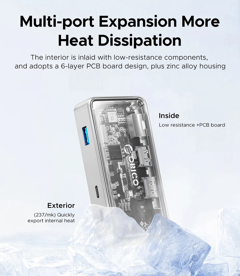 ORICO adaptor Splitter tipe C, aksesori Laptop Hub Port USB 3.0 Multi, adaptor Splitter Tipe C PD 100W RJ45 HDMI Com untuk Macbook Pro PC