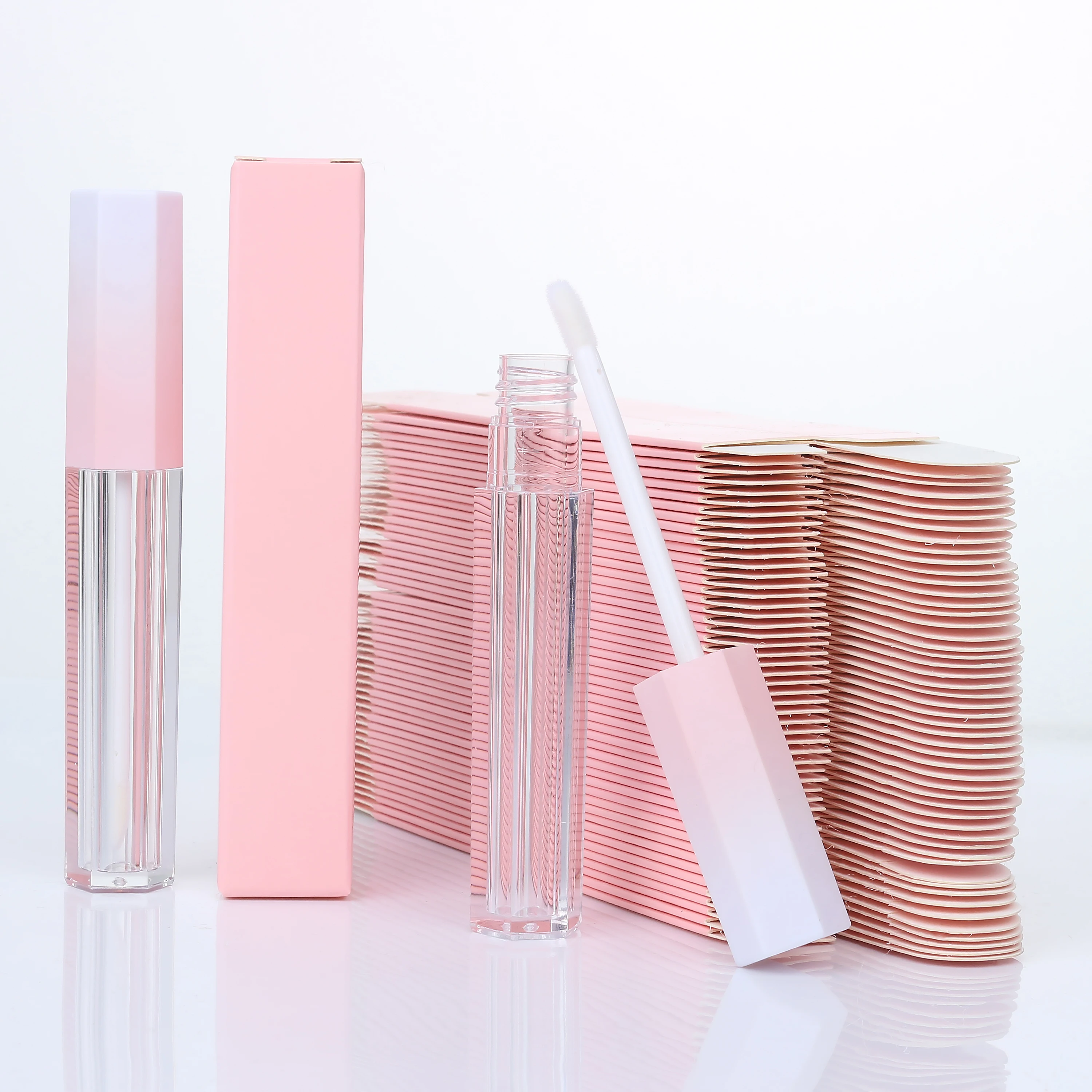 10/30PCS 4ML Gradient Lip Gloss Tube With Packaging Box Hexagon Empty lipgloss Tube Sets Empty Concealer Tube Custom Logo DIY