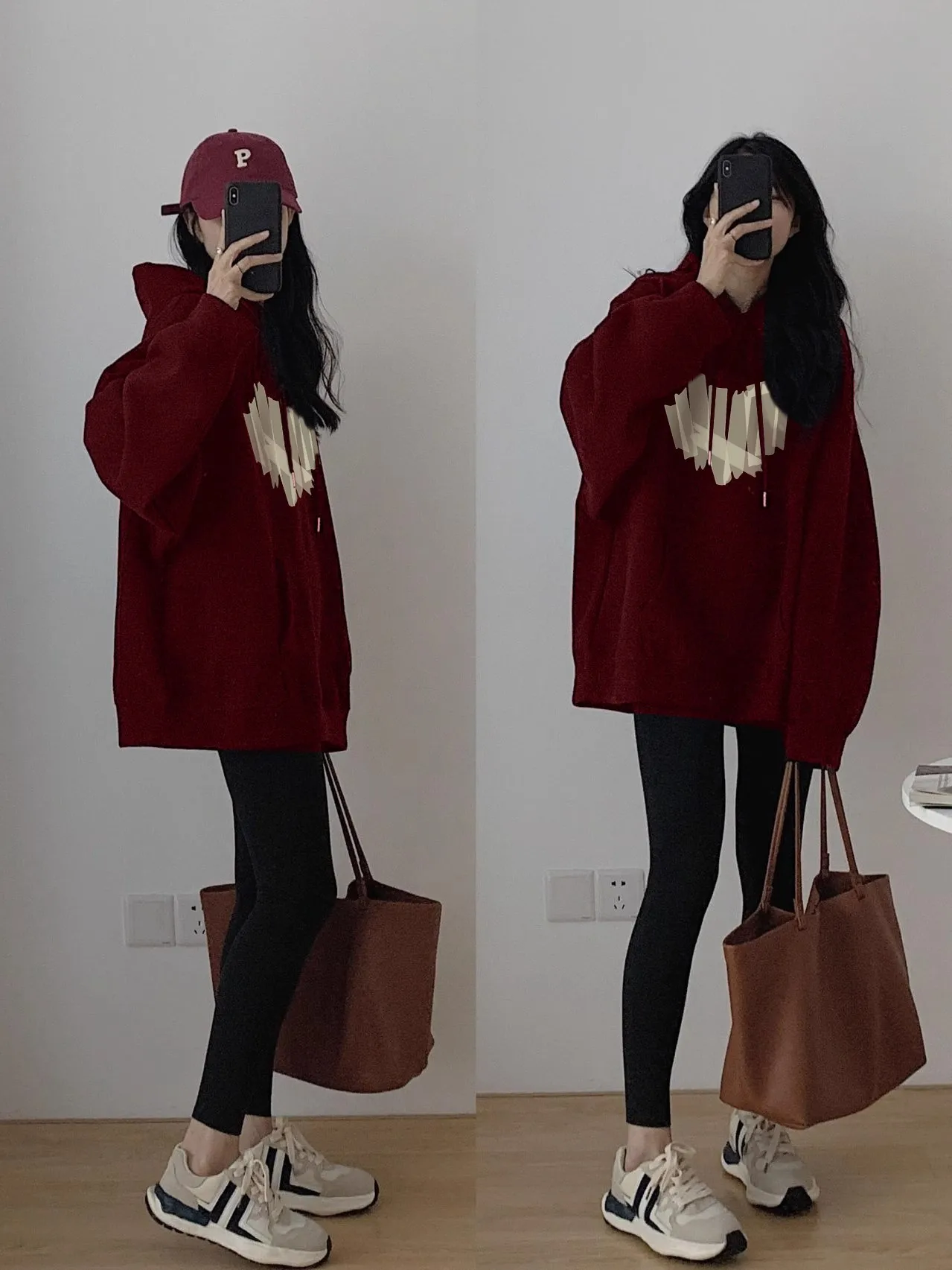 Burgundy Sweatshirt for Women Spring & Fall Thin Hooded Large Size Fat mm Slimming Look High-End Long-Sleeved Hooded Jacket